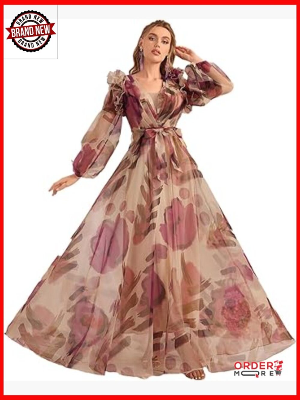 Vintage Floral Boho Maxi Dress Long Sleeve Casual Wedding Guest